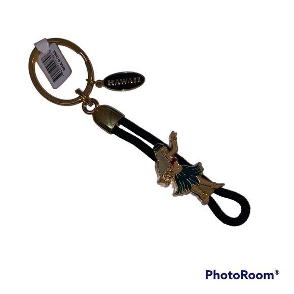 Hawaii Cloisonné Enamel Keychain Hula Girl Charm Souvenir Collector Gold Tone - Picture 2 of 7